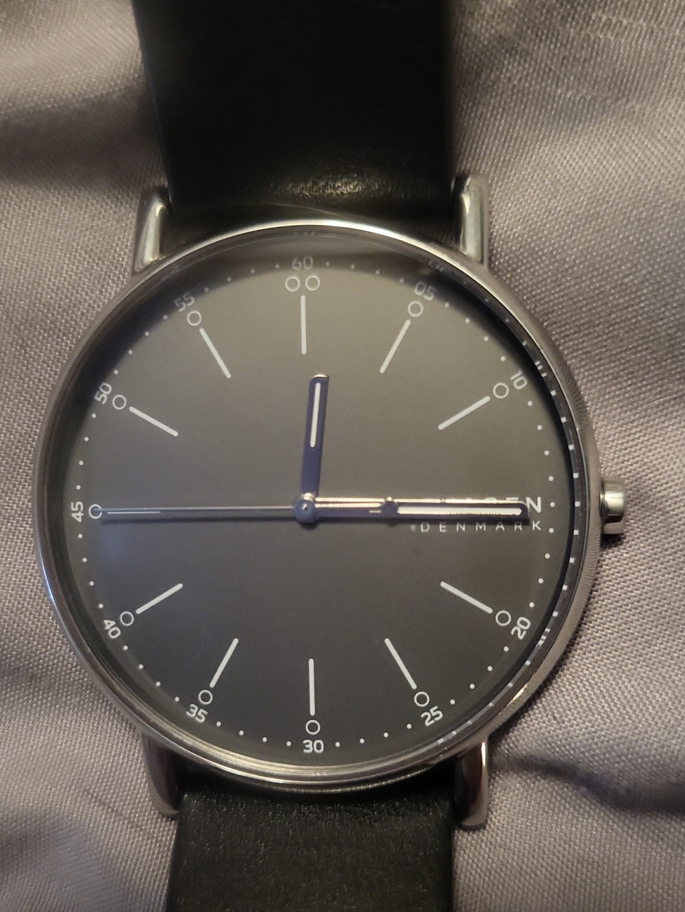 Skagen Denmark Signature  Black Unisex Watch Quartz Movement  Leather Strap